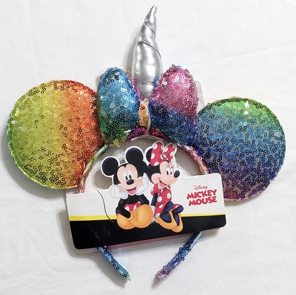 Disney Minnie Mouse Sequin Unicorn Ears Headband With Bow, One Size Fits Most - Picture 1 of 2